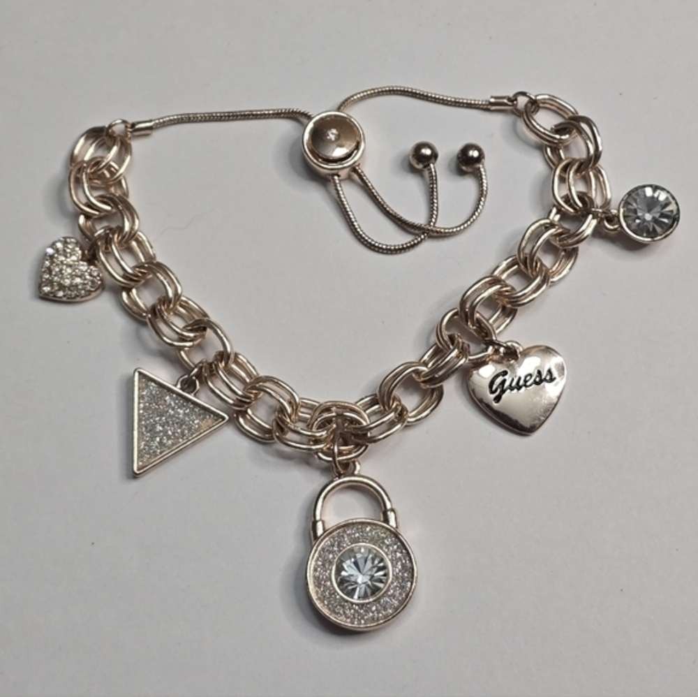 Guess Rose Gold Heart Charm Adjustable Bracelet for Women
